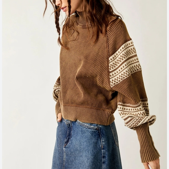 Free People Get Cozy sweater in Hot Fudge combo oversized size Large
